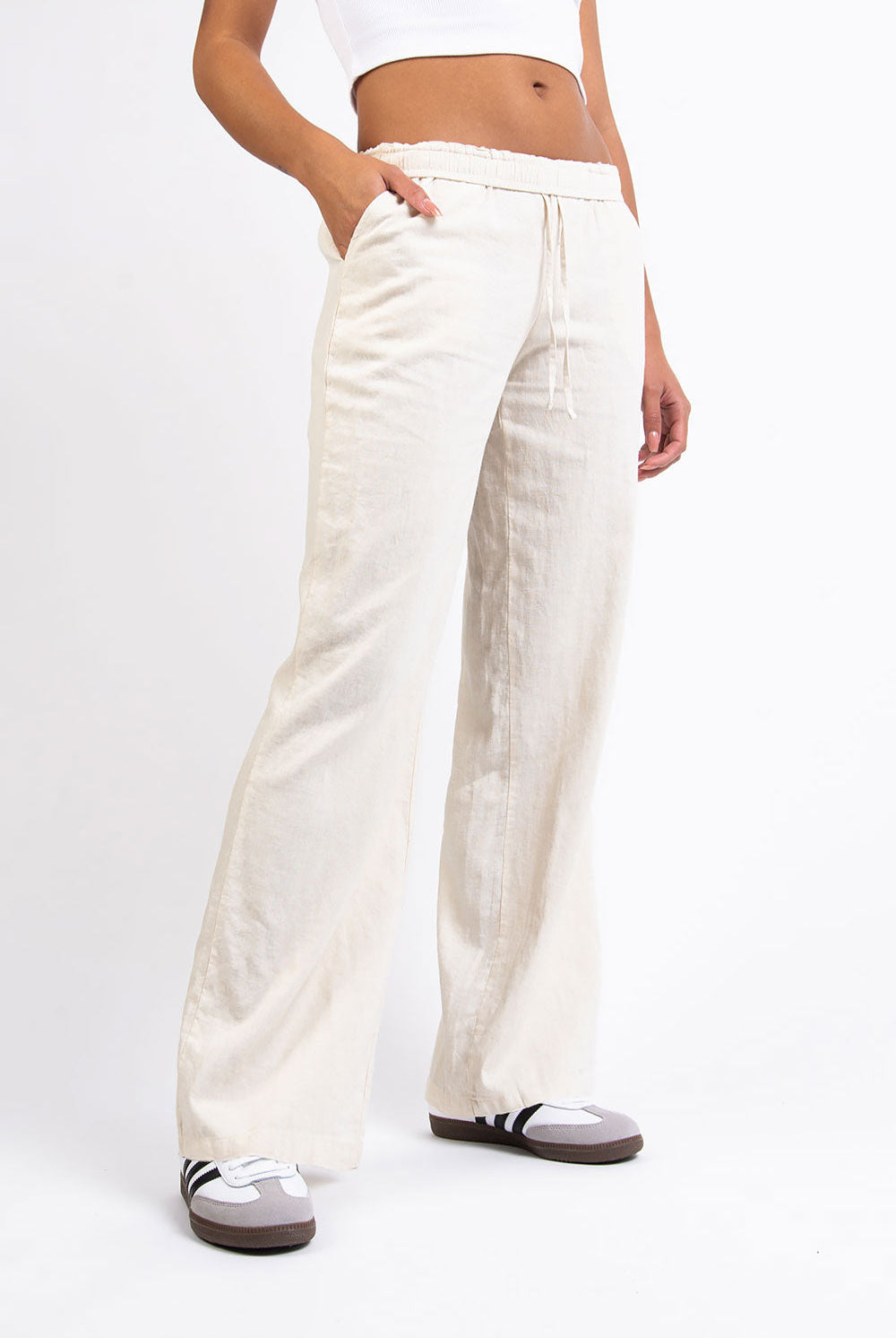 Mila 01Mid Straight Linen Pants - Beige