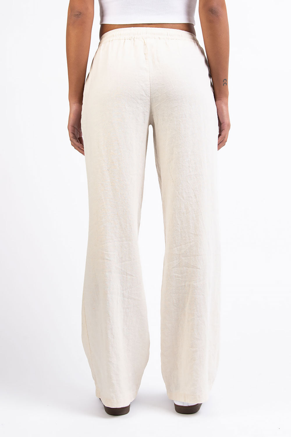 Mila 01Mid Straight Linen Pants - Beige