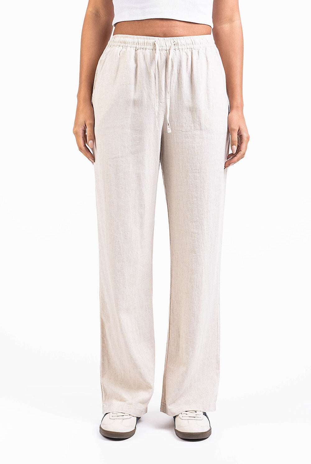 Mila 01High Straight Linen Pants - Beige