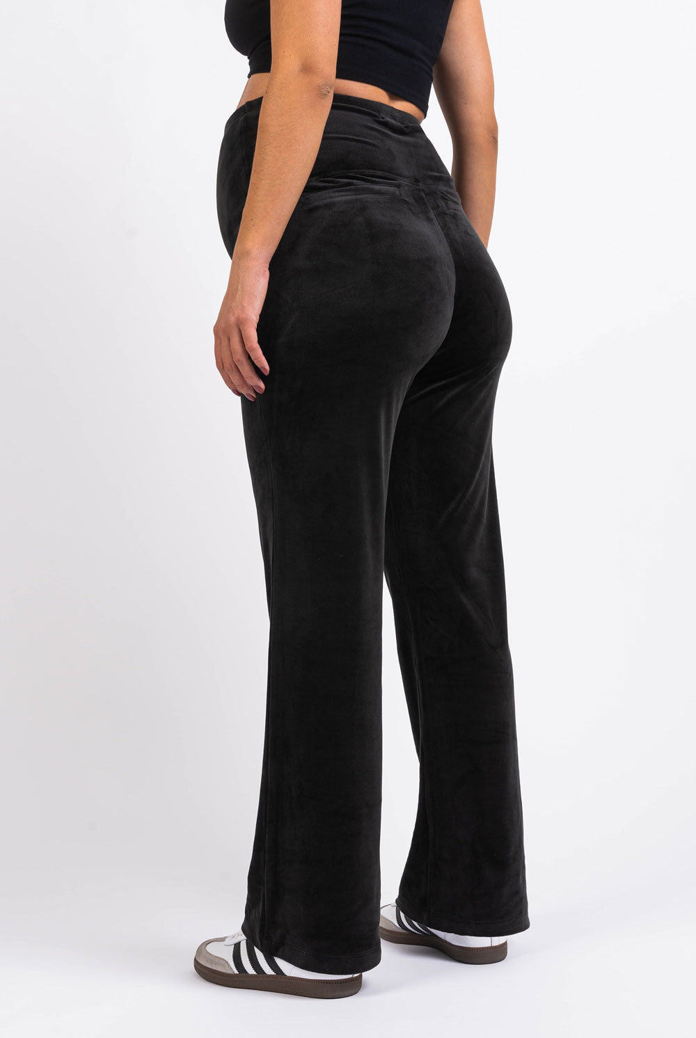 Pixie 01 Velour Straight Maternity Pants - Black