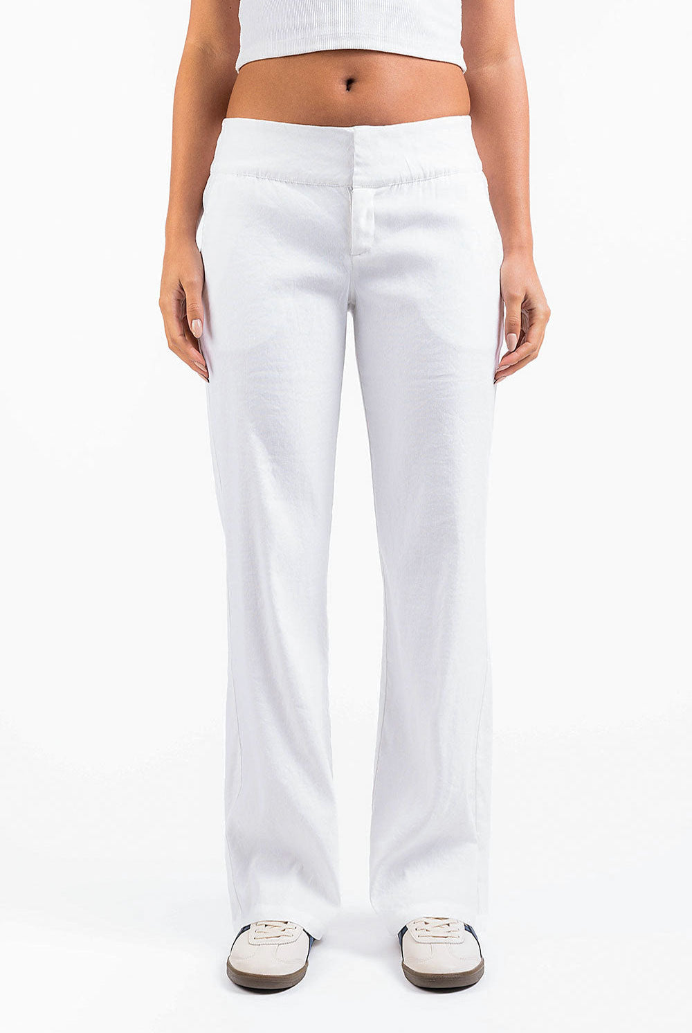 Mabel 02Low Straight Linen Pants - White