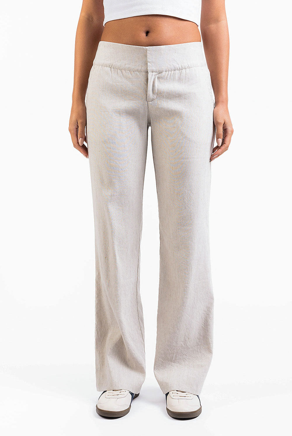 Mabel 02Low Straight Linen Pants - Linen Beige