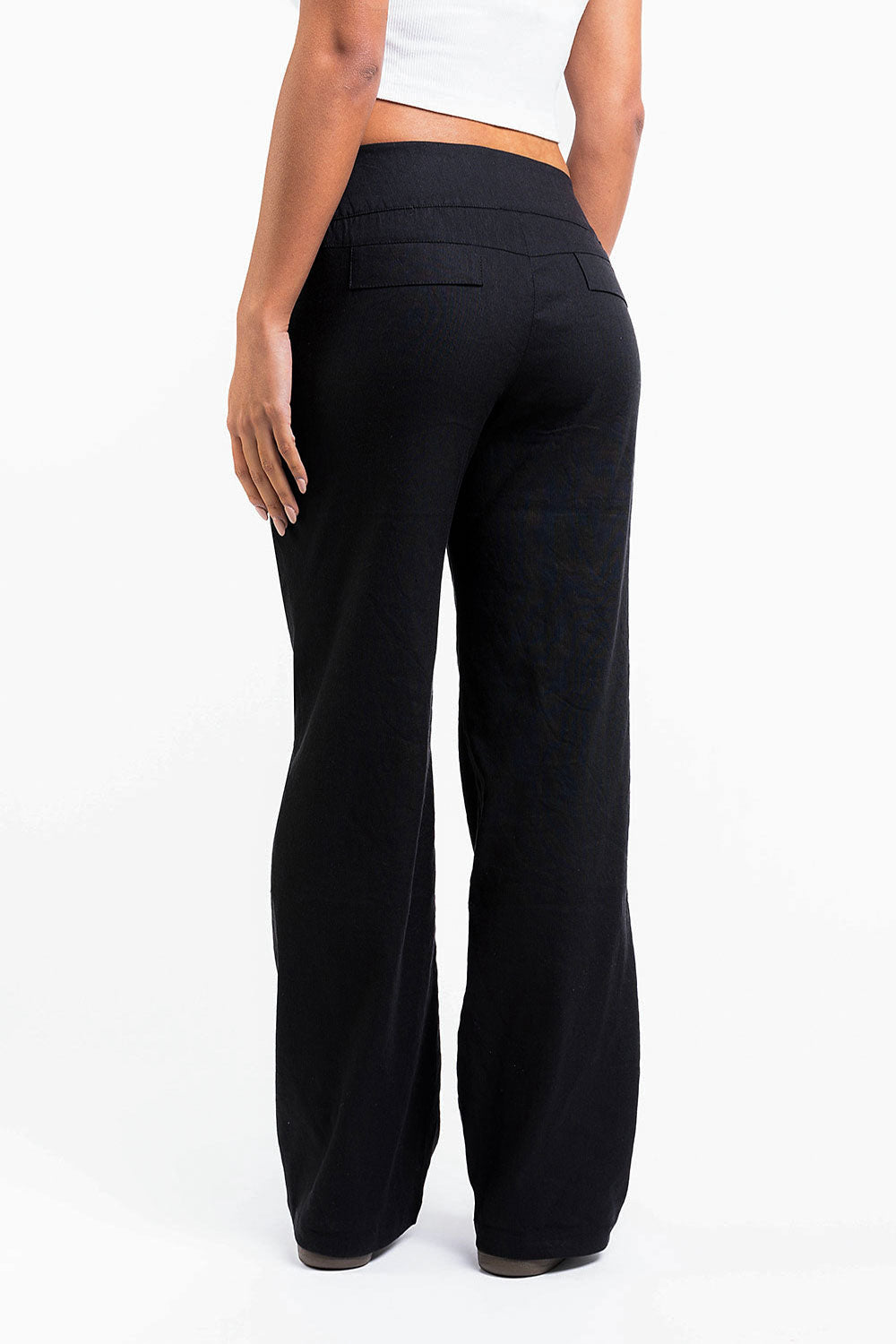 Mabel 02Low Straight Linen Pants - Black