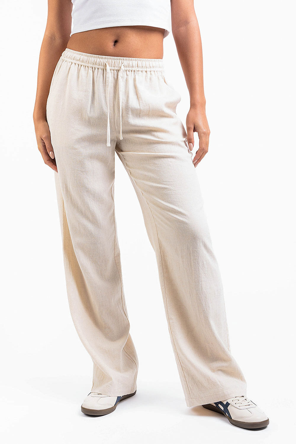 Mila 01Mid Straight Linen Pants - Light Beige