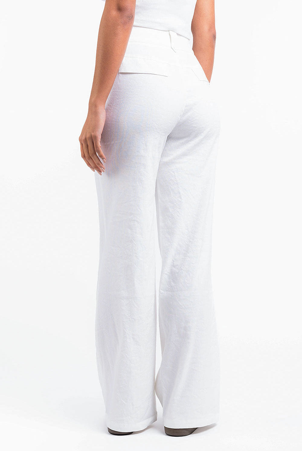 Bonnie 05High Straight Linen Pants - White