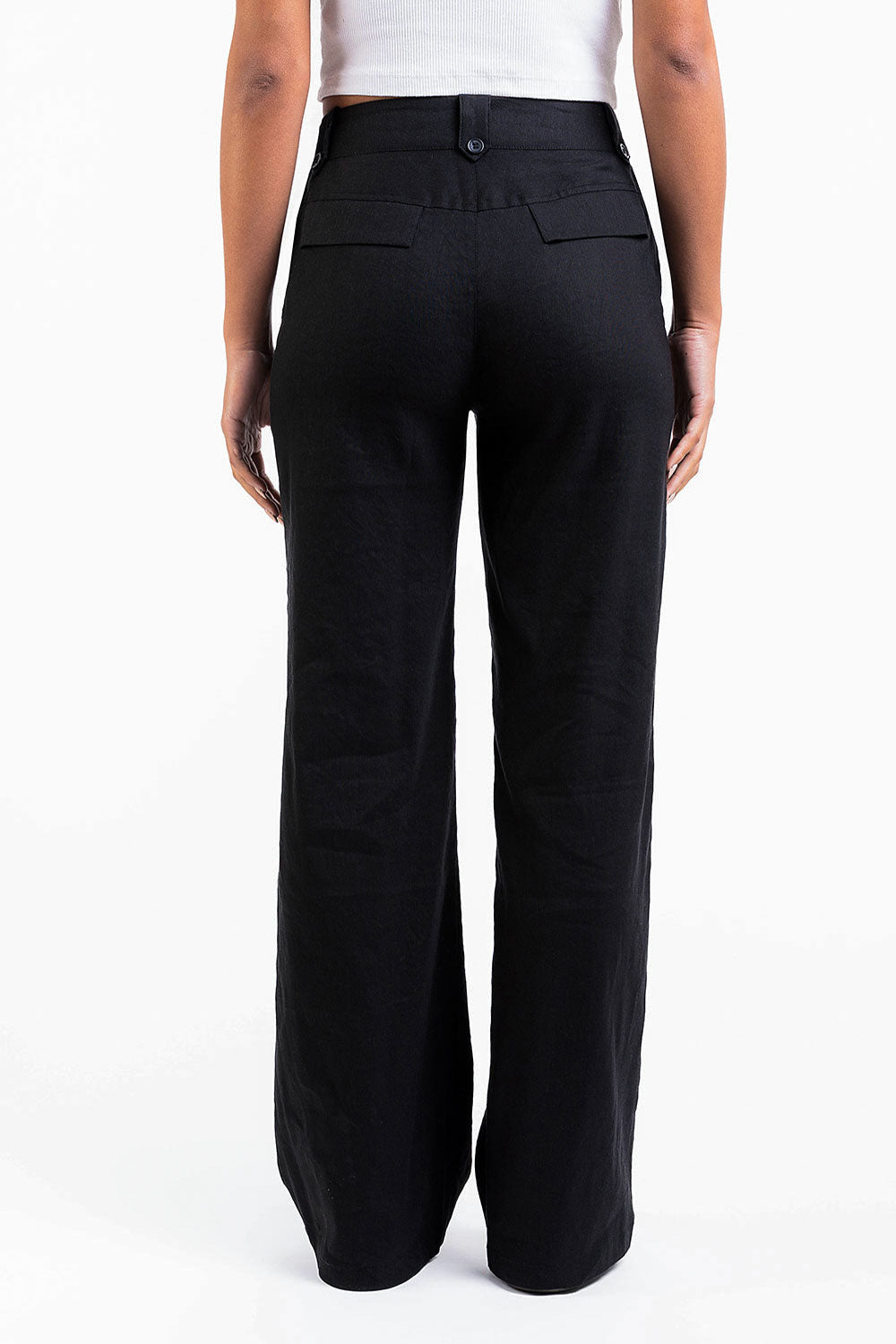 Bonnie 05High Straight Linen Pants - Black