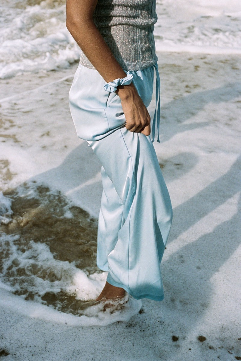 Mel 03Low Straight Satin Pants - Sky Blue