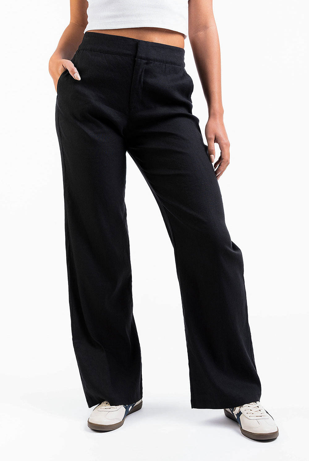 Edda 01High Straight Linen Pants - Black