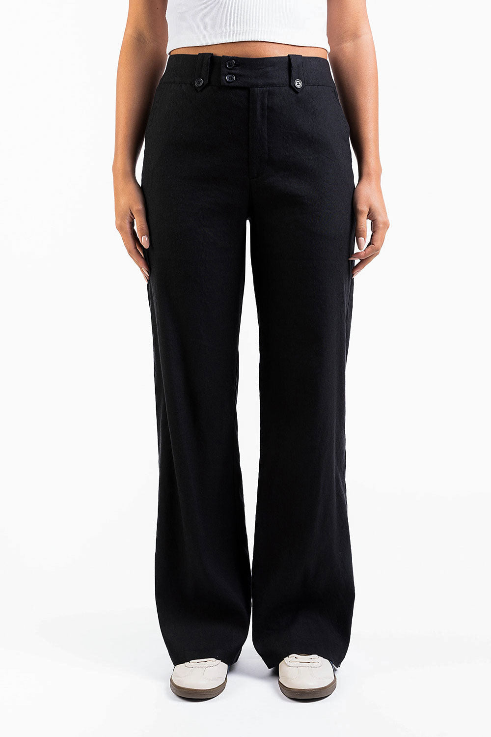Bonnie 05High Straight Linen Pants - Black