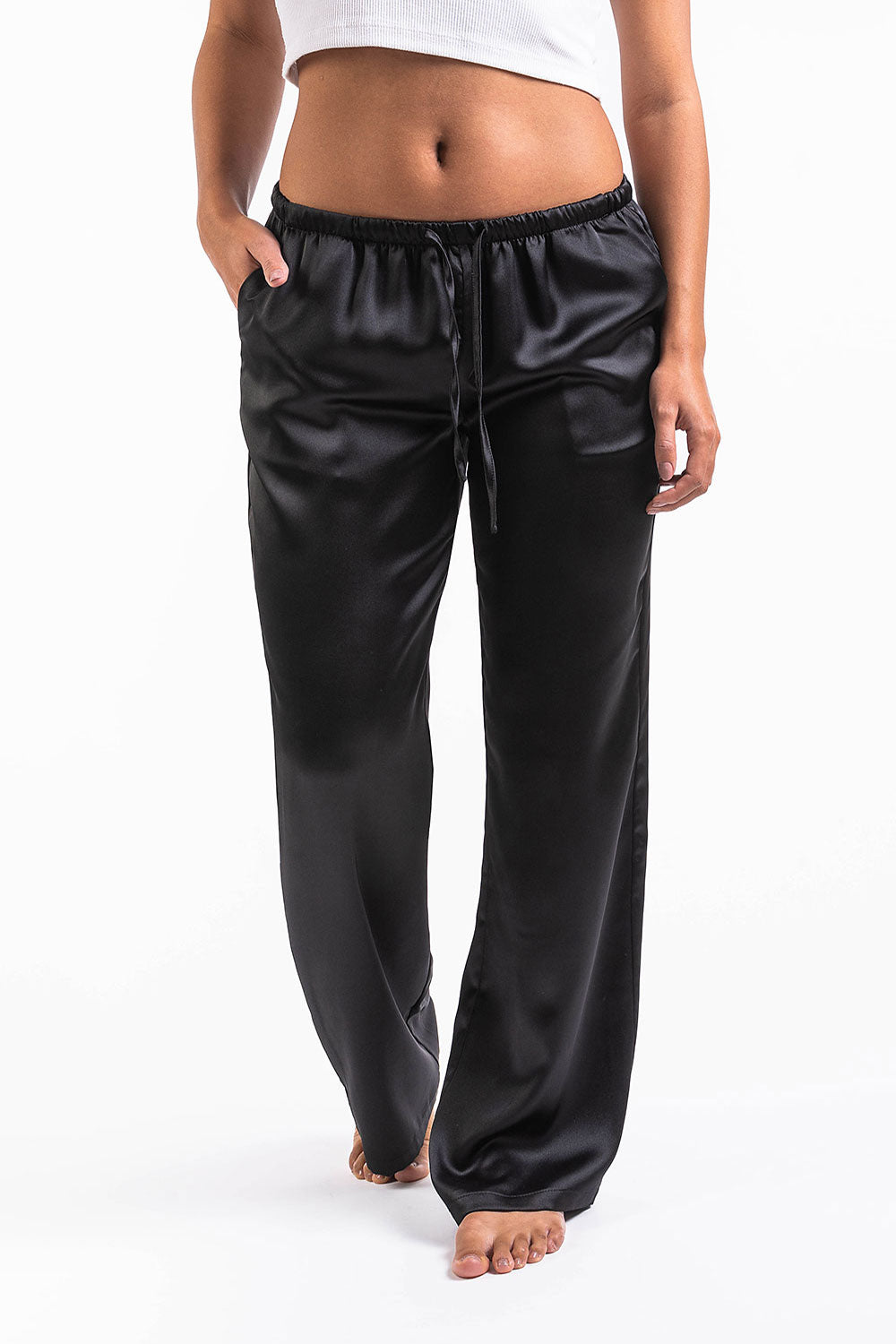 Mel 03Low Straight Satin Pants - Black