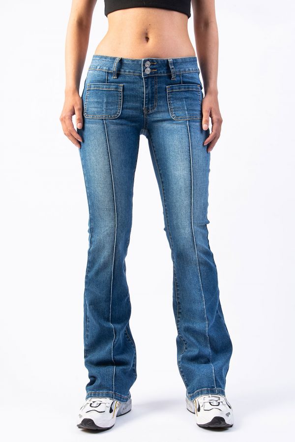 Tief Geschnittene Bootcut Jeans - Claire Classic Blue