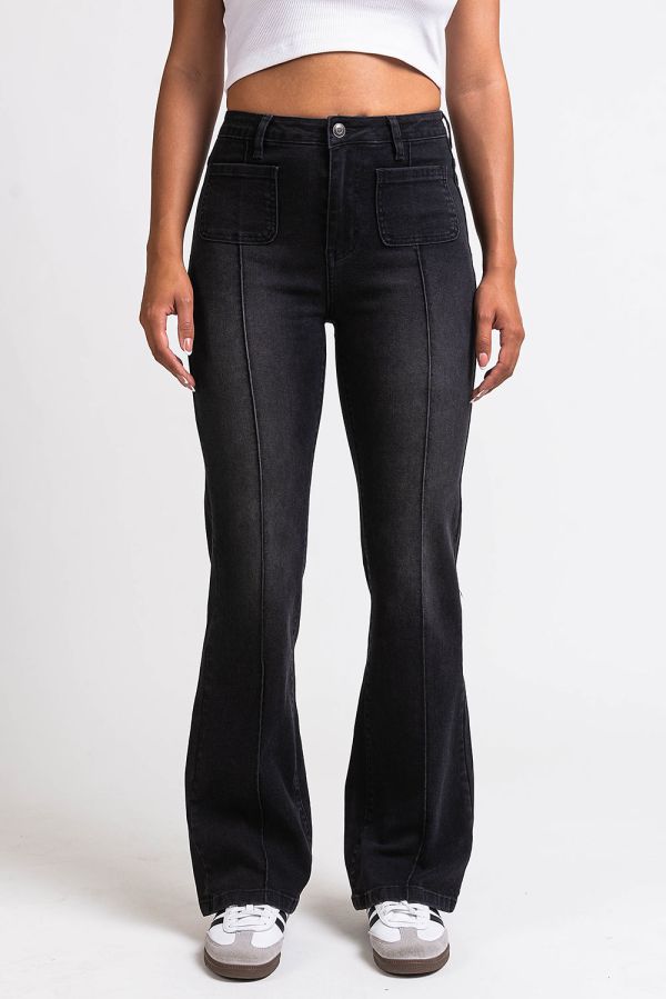 Bootcut-Jeans mit hoher Taille- Claire Washed Black